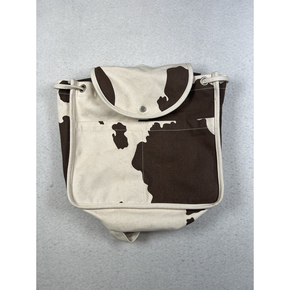 BAGGU Canvas Cow Print Backpack in Brown and Cream